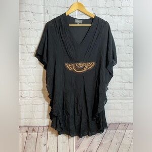 Apricot Womens XS size 4 Black Boho Tribal Bat Wing Flowy V-Neck Layered Dress